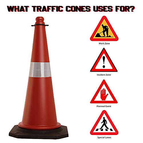 Image of LADWA 2Pc 750mm Impact Resistant Road Traffic Safety Cones with Reflective Strips Collar (Universal Size) (Pack Of 2)