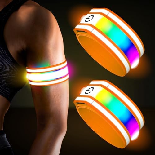 Ylzzrs Led Armband Aufladbar,2 Stück Reflective LED Leuchtarmband, Leucht Armbänder Lichtband Kinder Leuchtbänder Reflektorband Unisex Nacht Sicherheits Licht für Joggen Laufen Run