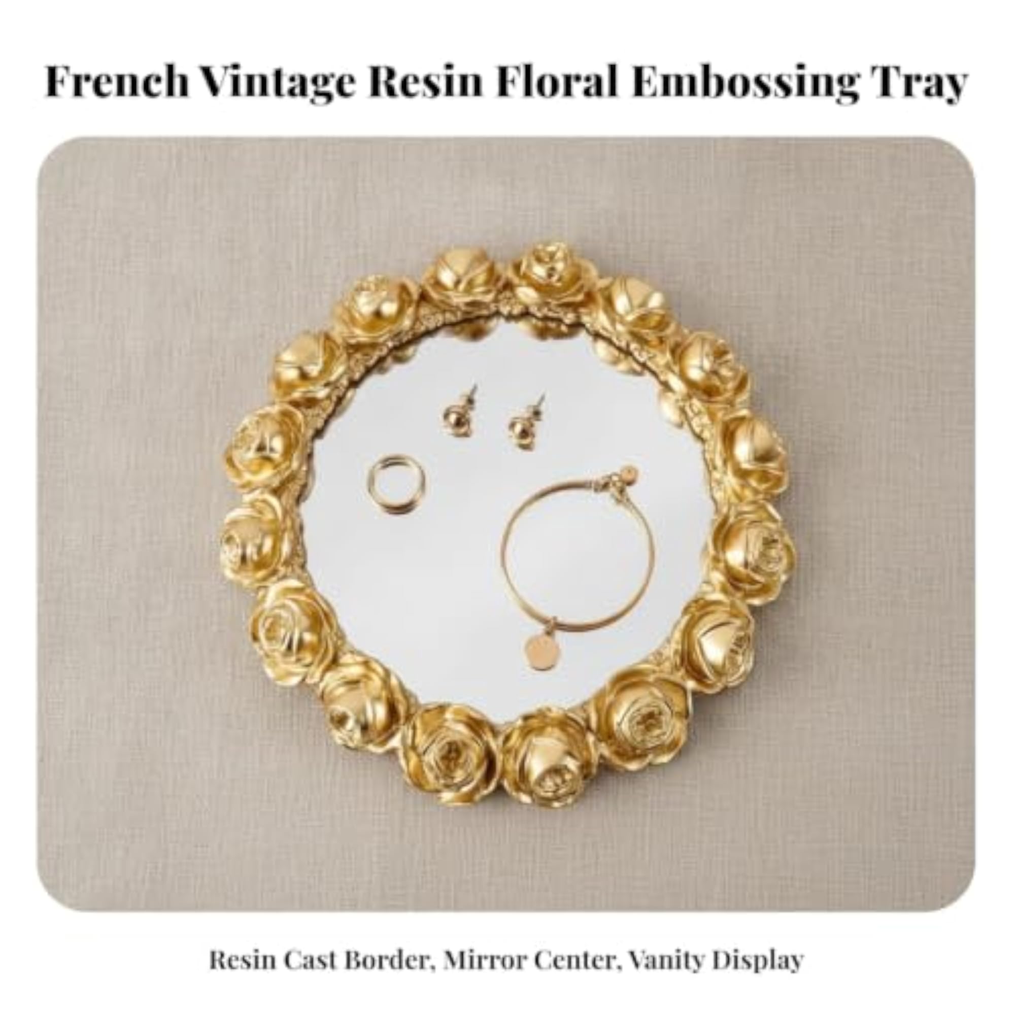 Ornate Mirrored Tray with Rose Border