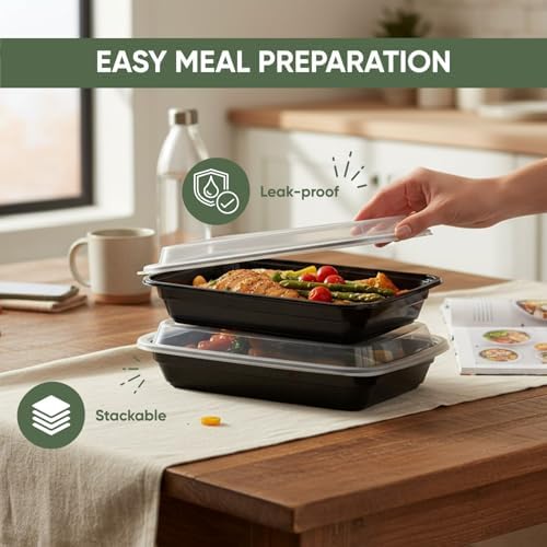 16 oz 50 Pack Meal Prep Containers BPA Free Leakproof Stackable Food Storage Containers with Lids, Microwave & Dishwasher Freezer Safe Reusable To Go Containers Bento Box Style Take Out Clear Plastic - Thumbnail 2