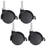 Skelang Nylon Caster Wheels 2 Inches, Threaded Caster with Brake 5/16 x 1 Inch, Swivel Stem Caster Replacement for Shelving Unit, Coffee Table, Cart, Each Load Capacity 66Lbs
