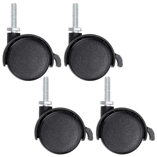 Image of Skelang 4 Pcs 2" Nylon Plastic Swivel Stem Casters Wheel with Brakes, Thread Stem Diameter 5/16", Replacement for Cart, Table, Shelf Unit, Cabinet, Load Capacity 44 Lbs Per Wheel
