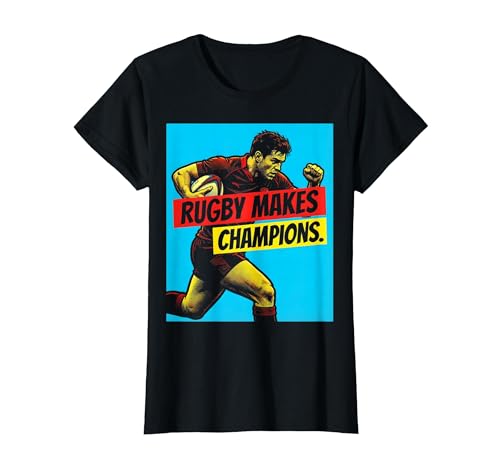 Rugby Makes Champions Bold Graphic Design T-Shirt, Women, Black, Medium