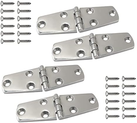 SHENGHUISS 4 Pcs 4" x 1.5" Boat Strap Hinge Door Hinge Marine Grade Stainless Steel 316 Hinge 6 Holes (102 mm X 38 mm) Casting Cabinet Hatch Door RVs Hinges w/Fasteners