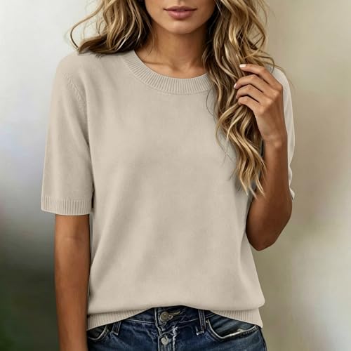 Short Sleeve Sweater for Women Lightweight Business Dressy Casual Crewneck Basic Knit Tops Elegant Work Office Shirt - image 2
