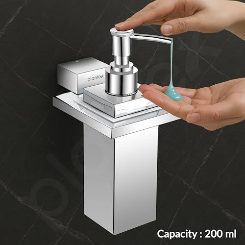 Image of Plantex 304 Grade Stainless Steel Liquid Soap Dispenser /Shampoo /Handwash Dispenser for Washbasin /Bathroom Accessories - (Tesla, Chrome)