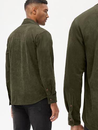 Comdecevis Mens Corduroy Shirts Jacket Button Down Long Sleeve Work Shirts Shackets with Pocket2