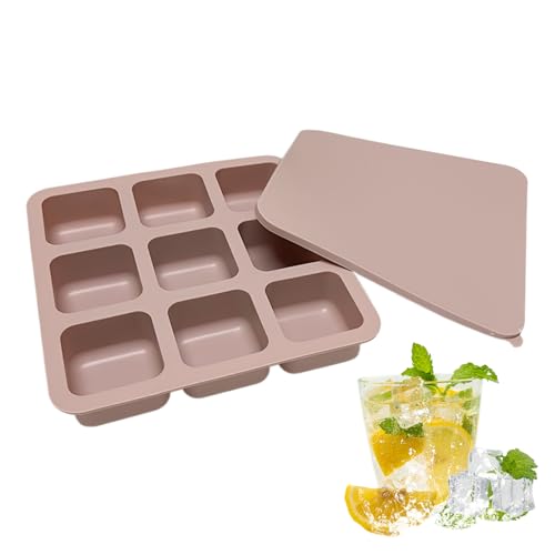 冷凍庫用アイストレイ | 蓋付き9穴再利用可能容器 | スクエアアイストレイ - カクテル、ウイスキー、コーヒー、パーティー、飲み物、食品、バー、キャンプ、チョコレート、キャンディ、フルーツ用