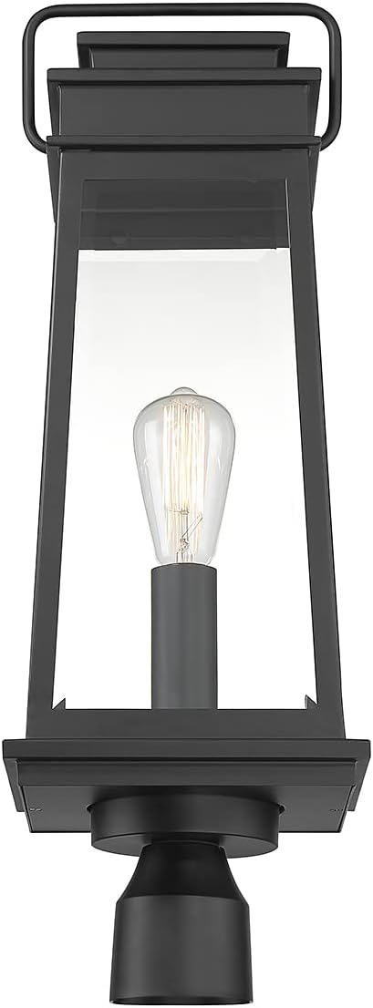 Savoy House 5-817-BK Boone Mission Traditional Clear Beveled Glass Outdoor Post Lantern, 1-Light 60 Watt, 24" H x 8" W, Matte Black