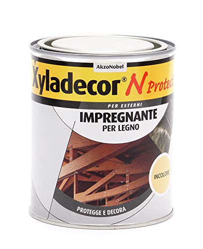 Xyladecor N PROTECT Fondo Impregnante per Legno Esterno a base solvente, Protettivo e Decorativo, Pronto Uso, Trasparente INCOLORE 750ML