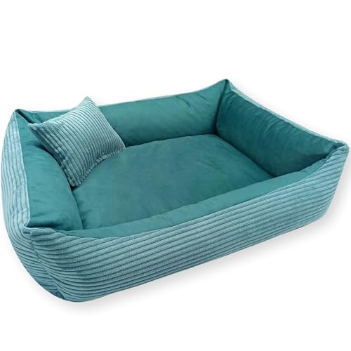 4L Textil Molly Cord Hundebett große Hunde Hundekörbchen aus Cord Hundekorb große Hunde waschbar Hundekissen XL (120x100 cm, Türkis)