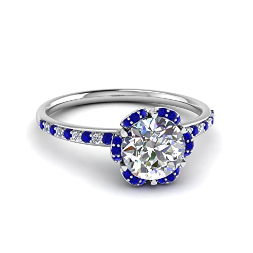 Image of 55Carat Choose Your Gemstone 6 Petal Ring Sterling Silver Round Shape Halo Engagement Rings Well Shaped for Any Gift Giving Occassion Modern Style Enchating Women US Size 4 to 12