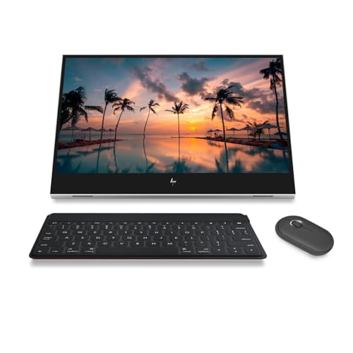 Image of HP EliteDisplay E14 G4 FHD (1920 x 1080) Portable Monitor, Keys to Go Keyboard, Pebble Bluetooth Mouse