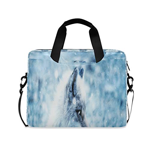 White Snow Wolf Laptop Shoulder Bag Notebook Computer Handbag Sleeve Table Carrying Case Messenger Bags Fits 15.4 In for Youth M