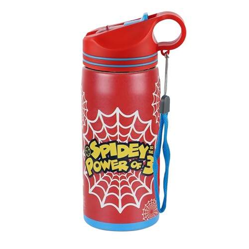 Image of Marvel Avengers Superhero Spiderman Stainless Steel SIngle Wall Sipper Water Bottle For Unisex Kids School And Travelling | 500 Ml | RED | AZ2061 (Power Of Three)