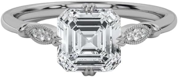 1ct-5ct Asscher Moissanite Engagement Ring For Women Moissanite Engagement Ring in 10K/14K/18K White gold And 925 Sterling Silver Wedding & Proposal Jewelry