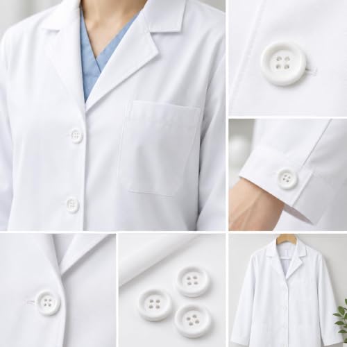Image of Pack of 12 Big White Resin Buttons for Lab Coats Blazers Diameter 48 L,(1.2 inch) 4 Holed for Sewing and Art and Craft Round Buttons with 4 Holes