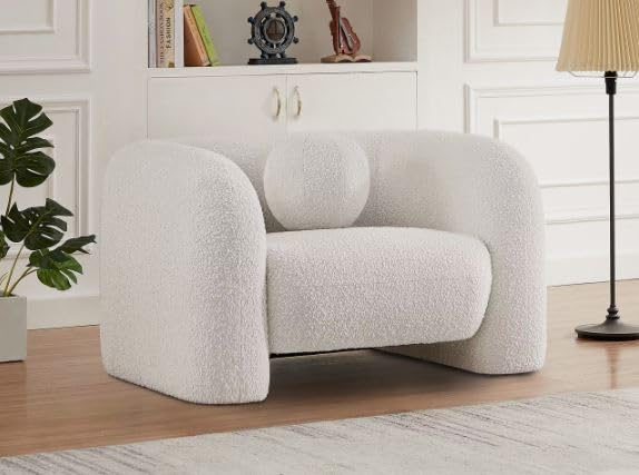 Boucle Fabric Chair for Living Room Office Single Seater Sofa Chair (1 Seater) (White)-image-2