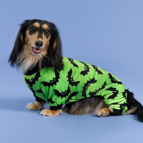 Image of Fitwarm Halloween Bat Dog Pajamas, Funny Costumes for Small Dogs Boy Girl, Pet Outfit, Lime Green, Black, XXL