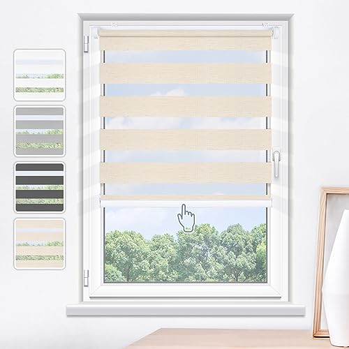 Day and Night - Estor enrollable de doble tela, sin necesidad de taladrar, día y noche, accesorios de instalación incluidos para ventana o puerta, 45 x 120 cm, color blanco