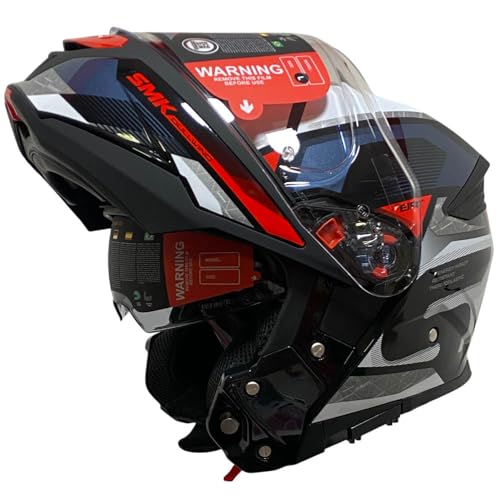 SMK Gullwing Venture Rojo Brillo, Casco de Moto Modular Abatible PJ para Hombre y Mujer, con Visera Interior Ahumada, Interior Desmontable, 22.06 (M)