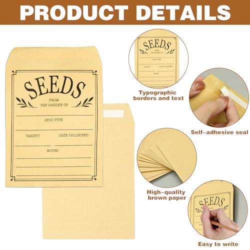 100 Pcs Seed Envelopes Samenumschläge, wiederverschließbare braune Papier Samenpakete, Umschläge, selbstklebende, versiegelnde Samensparumschläge, Papier Samenumschläge Aufbewahrung 7,9 x 11,9 cm