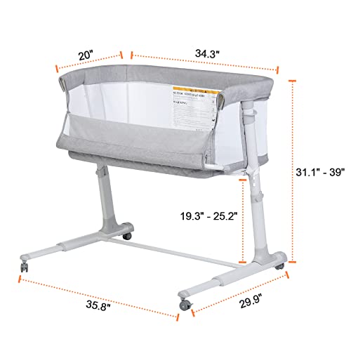 Comomy Baby Bassinet Bedside Sleeper, Baby Bed Bedside Crib With Wheels, Co Sleeper For Newborn Baby Infant, 4-Sided Mesh, Adjustable Height (Grey) #TOP5