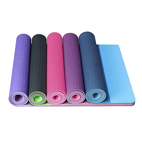 Conrover Exercise Mats, Yoga Mat Thick 1/4 Inch At Home Workout Equipmen, Yoga Mat For Women And Men, High Density Yoga Mat With Carrying Strap For Yoga Pilates And Fitness, Blue #TOP1
