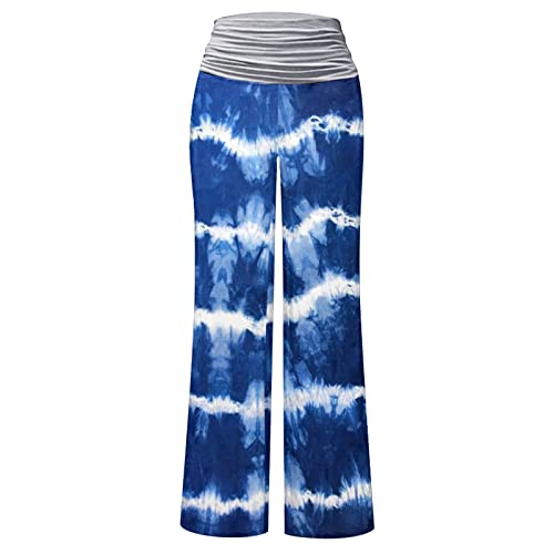 Qwent Calça de ioga feminina de perna larga elástica calça casual confortável cintura alta Palazzo c