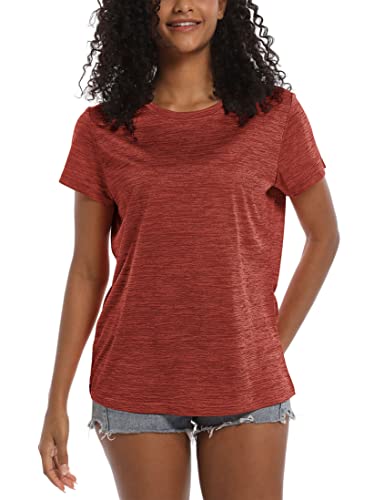 Tacvasen Womens T-Shirts Activewear Tops Crewneck Short Sleeve Shirt Lightweight Breathable Tshirt, Dark Orange, M #TOP2
