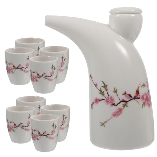 COLLBATH Ceramic Traditional Rice Wine Pot 8 Small Cups Sake Kettle Holder Wedding Party Easy to Clean