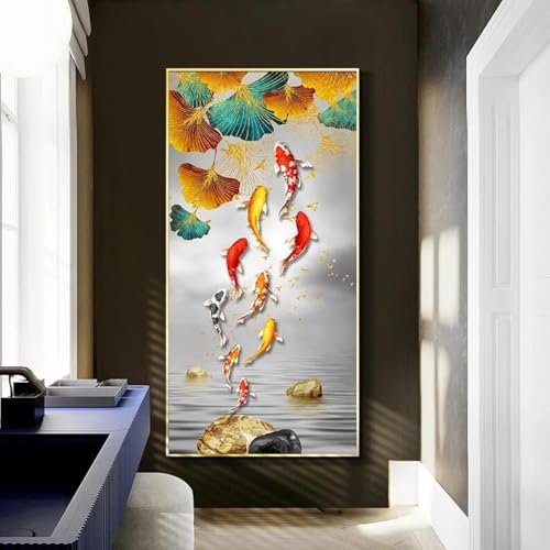 Affiche poisson Koi 40x80cm de style moderne et peinture sur toile de luxe sans cadre