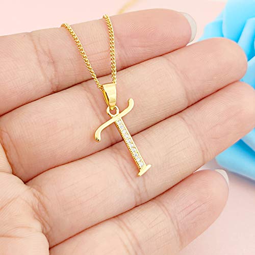 Youfeng Initial Alphabet Pendant Necklace 18K Gold Plated A-Z Letter Cubic Zirconia Personalized Necklaces Gift For Women Fashion Jewelry (T) #TOP1