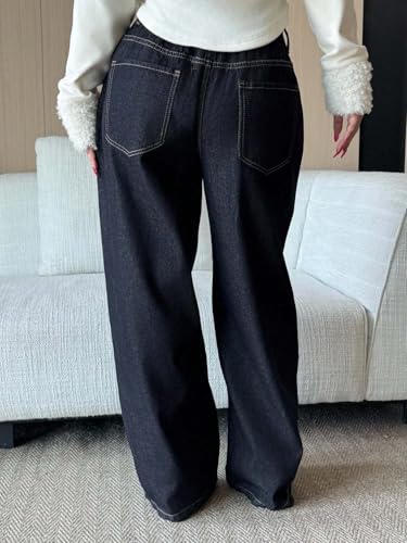 Image of KOTTY Plus Size Women's High Waist Straight Denim Jeans Comfortable Wear for Work Casual Use