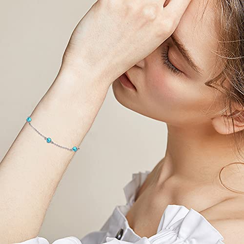 Turquoise Bracelet,Blue Stone Bracelet S925 Sterling Silver Round Turquoise Bracelets Jewelry For Women Girls (Blue) #TOP4