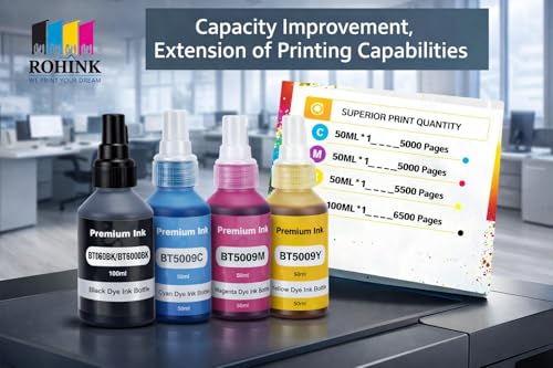 Image of ROHINK Premium Dye Ink Bottles for Brother Printers, T220, T300, T310, T420, T500, T520, T820, T920, T510, T910, T710, T4500W, T800W, T710W - Printer (C /M /Y - 50ml x 3)(Black x 100ml)