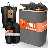 SOUTHGATE pfandflaschen sammelbehälter 2 Fächer, 140L Leergut-Organizer, Klappdeckel mit Silikon-Dichtung, 2 waschbare Taschen mit Kordelzug, faltbar 4 cm, für Küche & Abstellraum, Grau