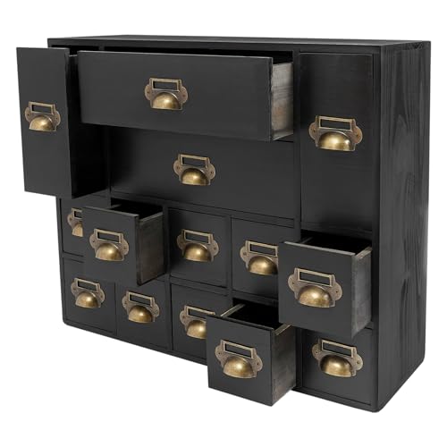 Vintage Style 14-Drawer Drawer Organizer Cabinet, Durable Iron & Wood, Large Capacity for Home & Office, Easy Assembly, Ideal Gift (Black)