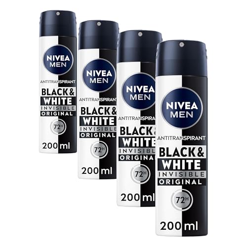 NIVEA MEN Déodorant Spray Invisible For Black & White Original (1 x 200 ml), déodorant homme anti-traces blanches et jaunes, anti-transpirant aisselles protection 48 h...