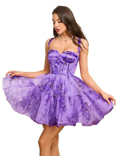 Women's Homecoming Dresses Corset A-Line Prom Gowns Floral Tulle Graduation Party Club Gown for Teens ZX152