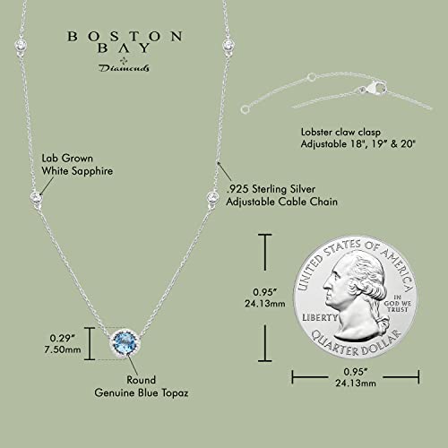 .925 Sterling Silver Genuine Swiss Blue Topaz & Lab-Grown White Sapphire 5 Station Necklace - 20” Cable Chain - December #TOP2