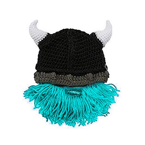 YBBDHD Adulto Vikingo Sombrero De Punto Lana Cuerno De Toro Gorro De Ganchillo Gorro Hecho A Mano Divertido Invierno Pirata Peluca Barba Mascarilla Sombrero