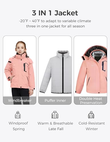 Wantdo WDNZ2803 Big Girl'S 3 In 1 Interchange Insulated Warm Skiing Snowboarding Jacket Pink 14-16 thumb #2