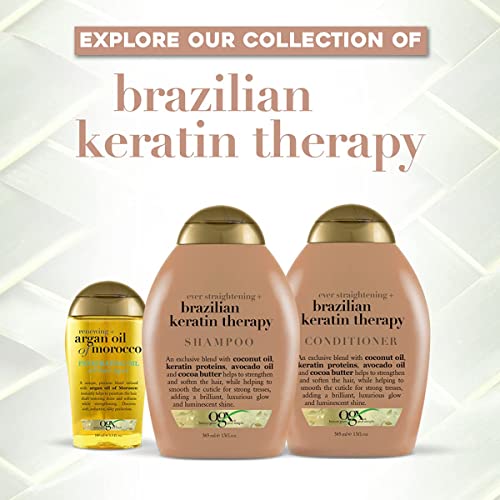 Image of OGX Ever Straightening Brazilian Keratin Smooth Shampoo Combo | Coconut Oil, Keratin Proteins, Avocado Oil & Cocoa Butter, For Dry, Curly, Frizzy & Fine Hair 770 ml