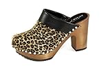  Silfer Shoes Zoccolo in Pelle di Cavallino e Vero Legno, Colore Leopardato (40)