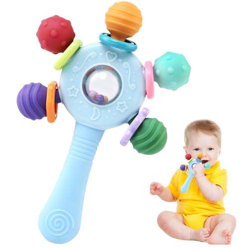 LinStyle Baby Toys 0-6 Months,Baby Montessori Sensory Teething Toys, Anti-Strangling Design,Newborn Shaker Grab Learning Developmental Toy Gift for 3 6 9 12 Month Boys Girls