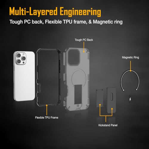 Image of ZAP CASE Matte Kickstand Case for iPhone 16 Pro Max | Magsafe Compatible | Premium Polycarbonate Back + Flexible TPU Bumper | Foldable Stand | Military-Grade Drop Protection | Anti-Fingerprint | Black