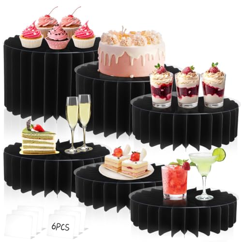 Youjoitim 6Pcs Buffet Risers Food Risers for Table Foldable Cake Display Stands Tall Cardboard Cupcakes Stand for Show Catering Desserts Jewelry Wedding Birthday Party Decoration (Black)