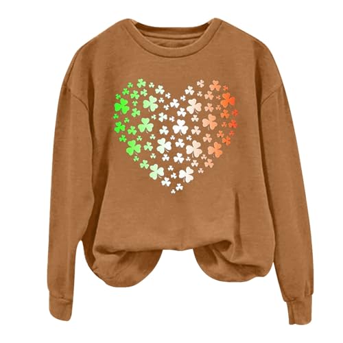 YuanJuli Camisa feminina do Dia de São Patrício manga longa elegante trevos impressão de coração eng