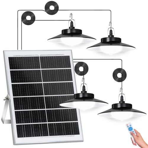 Solar Pendant Lights Outdoor,4 Heads Solar Shed Light Dimmable with